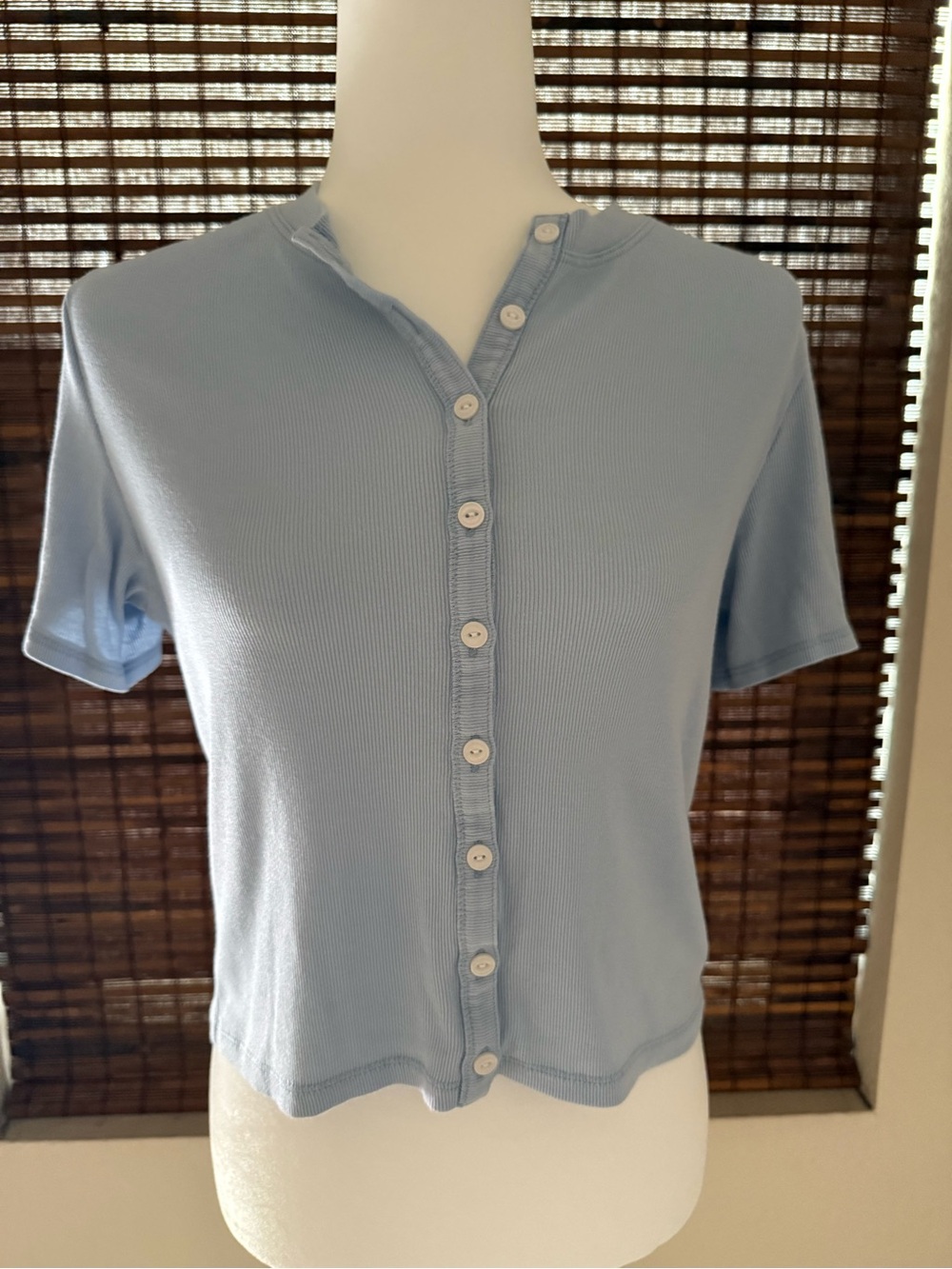 rag & bone Pale Blue Ribbed Short-Sleeve Button-Down Top - NEW
